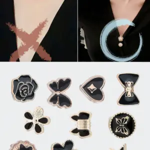 10 قطع من مشابك الملابس المضادة للانزلاق، مع خصر قابل للتعديل، بروش من اللؤلؤ الصناعي، بدون أزرار خياطة، عيد الحب