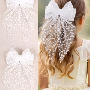 قطعة واحدة من ربطة الشعر البيضاء مع ذيل طويل للفتيات، مشابك ربطة شعر من الغزل للفتيات، مشابك تصفيف الشعر العصرية كإكسسوارات شعر لهدايا الفتيات