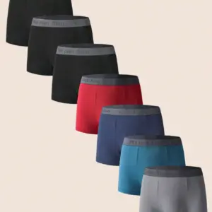 7 قطع/مجموعة شورت بوكسر رجالي مطبوع عليه حروف مع حزام خصر مطاطي، مريح