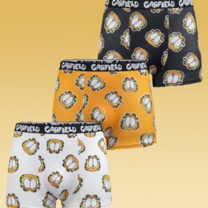 GARFIELD | SHEIN شورت بوكسر رجالي من 3 قطع بطبعة كرتونية مع حزام خصر متباين، مقاس مربع