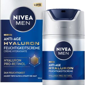 كريم نيفيا للرجال المرطب المضاد للشيخوخة بحمض الهيالورونيك، للعناية بالوجه للرجال مع حمض الهيالورونيك، والبرو ريتينول، وعامل حماية من الشمس 15، كريم للوجه لترطيب لمدة 24 ساعة وتقليل التجاعيد المرئية (50 مل)