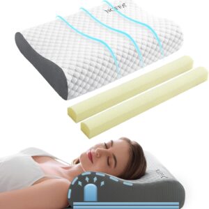 وسادة NOFFA من إسفنج الذاكرة، وسادة تقويم العظام، وسادة دعم الرقبة - لمن ينامون على البطن أو الجانب أو الظهر، قابلة لضبط الارتفاع، وقابلة لتعديل الصلابة لدعم الرقبة 55 × 35 × (1 1/8، 8/5) سم