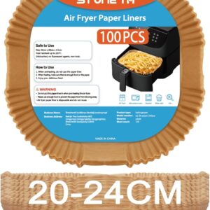 عبوة من 100 ورقة خبز لمقلاة الهواء الساخن سعة 4.5 لتر - 8 لتر، ورق خبز من Stone TH مقاس 20-24 سم، بطانة من ورق البرشمان، متوافقة مع Cosori Philips Cecotec Midea Russell Hobbs XL XXL Airfryer