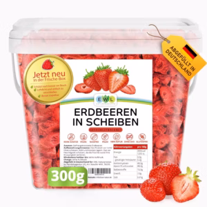 منتجات EWL الطبيعية فراولة مجففة بالتجميد 300 جرام - فراولة مقطعة لذيذة ومجففة بالتجميد بلطف وخالية من المواد المضافة - تعبئة ألمانية - فراولة مجففة، فواكه مجففة