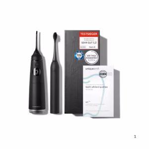 مجموعة شرائط تبييض الأسنان من يونيك سمايل مع فرشاة أسنان صوتية وجهاز ري فموي،