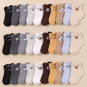 أزواج من جوارب الأطفال اللطيفة مع أنماط دب كرتونية لطيفة، جوارب دب صغير للجنسين، مريحة، نمط بسيط ، 0-36 شهرًا مناسبة للارتداء