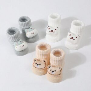 3 أزواج من الجوارب الأرضية الكرتونية للأطفال، دمية، جوارب أطفال ثلاثية الأبعاد