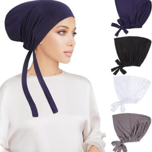 حجاب داخلي نسائي من 4 قطع من فوغاري، حجاب إسلامي داخلي برباط خلفي، لون موحد